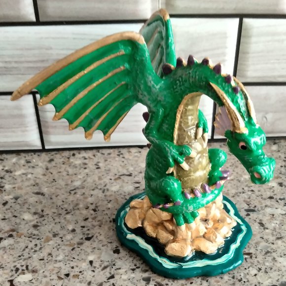 New Enameled Pewter Green Sitting Dragon Statue - Picture 7 of 9